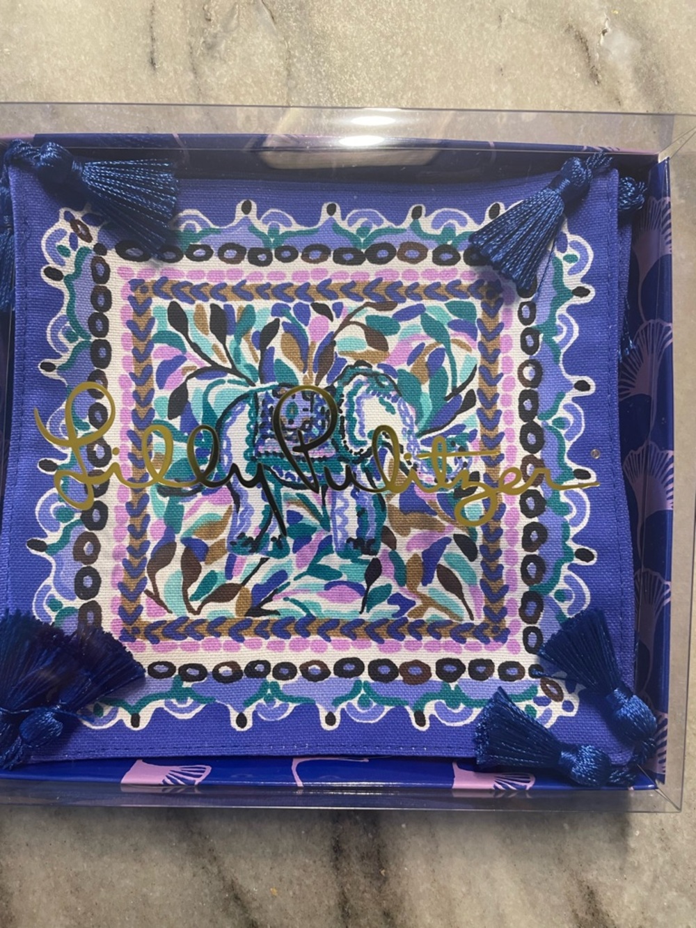 Lilly Pulitzer Purple Multicolor/Elephant bar napkins with Tassels set of 4